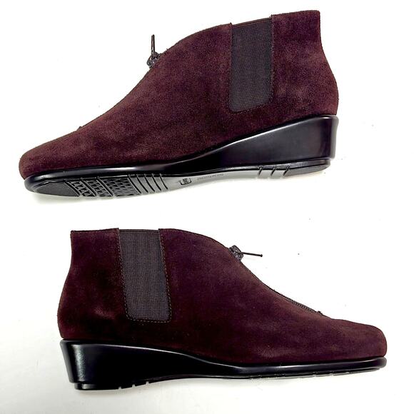 Aerosoles Suede Wedge Booties Brown Women’s 7.5 Quiet Luxury Minimalist - Picture 2 of 8